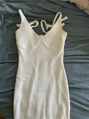 Ribbed Tie-Shoulder Midi Dress in Cream